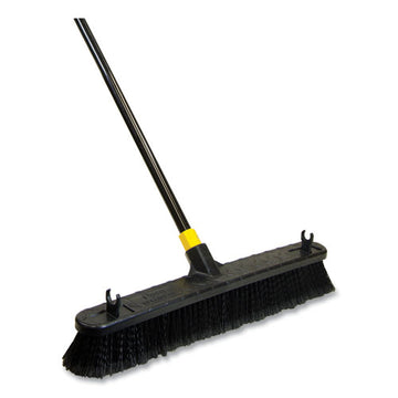 Quickie® Bulldozer Smooth Surface Pushbroom, Split-tip Horse-hair Bristles, 24 X 60, Steel Handle, Black-yellow freeshipping - TVN Wholesale